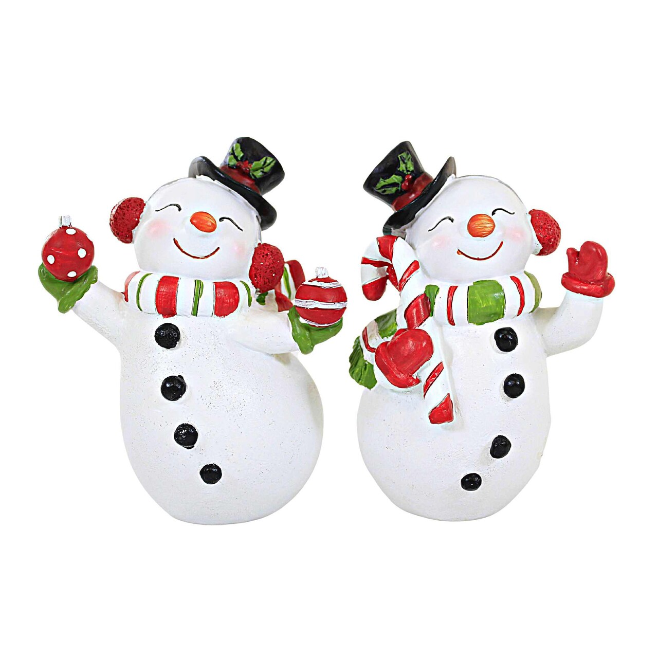 Transpac 6.25 In Happy Snowman Christmas Figurine Set , Christmas Decor Christmas Candy Cane Coal Buttons